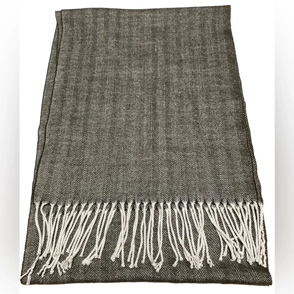 Brown and ivory cashmere blend long scarf